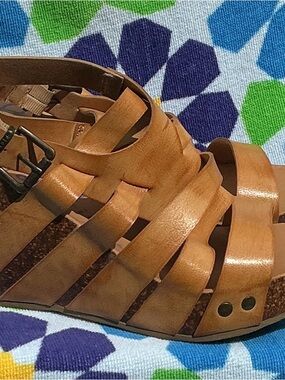 Blowfish Cognac Strappy Wedge Sandals